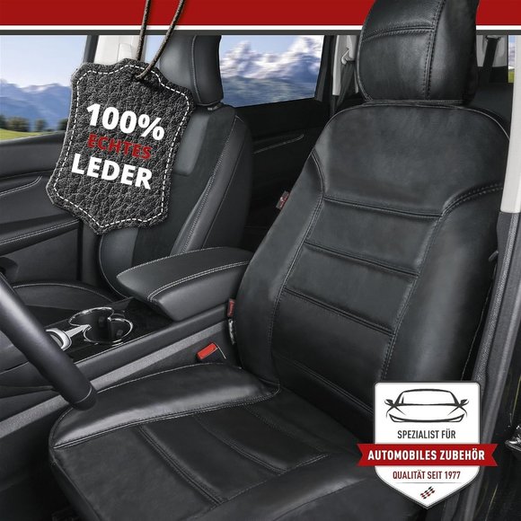 2 X Walser Billy 19635 Premium Genuine Leather Car Seat Covers Black - Picture 2 of 4